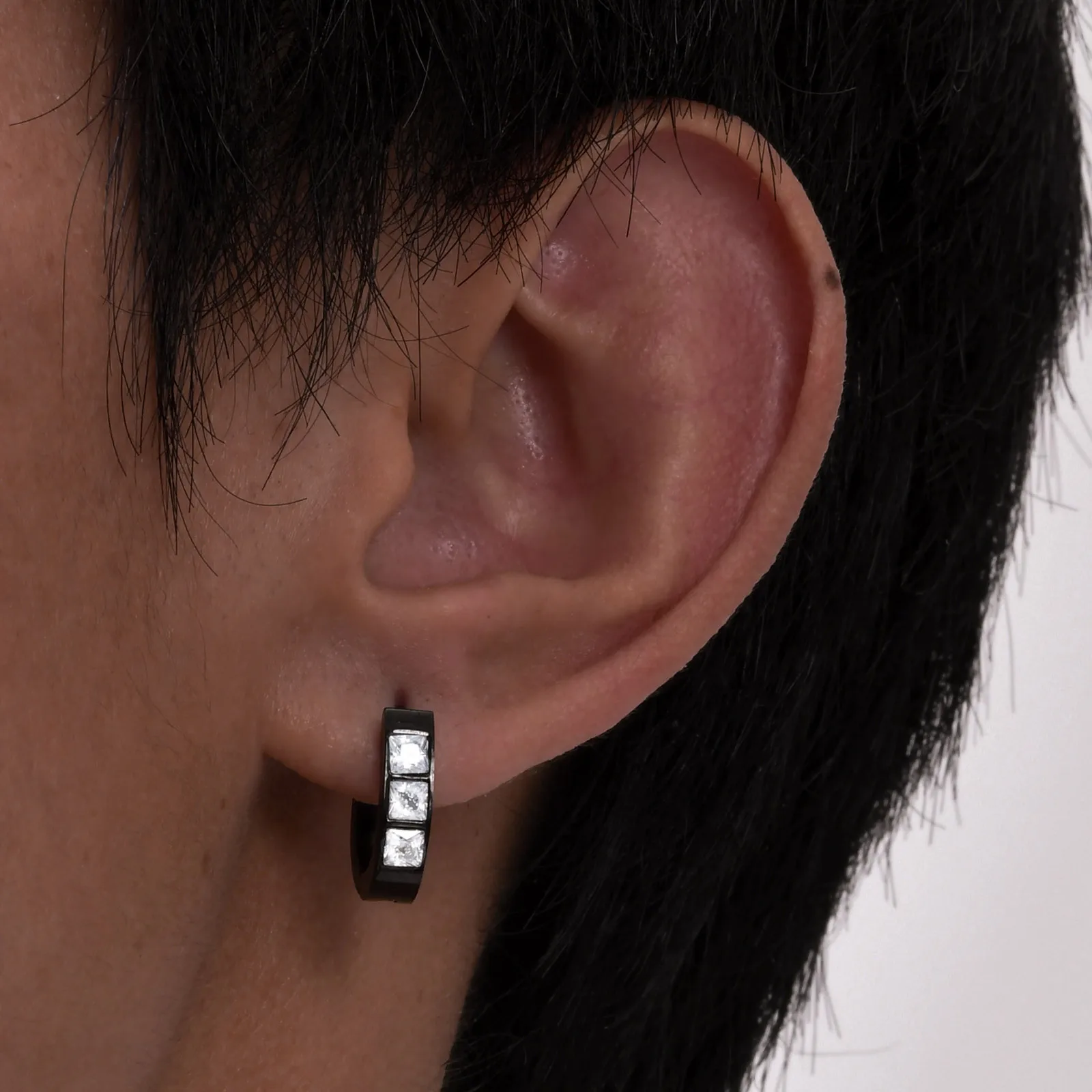 Black Hoop Earrings for Men Boy,AAA Cubic Zirconia Stone Huggie Hoop,Exquisite Stylish Jewelry Gifts for Him