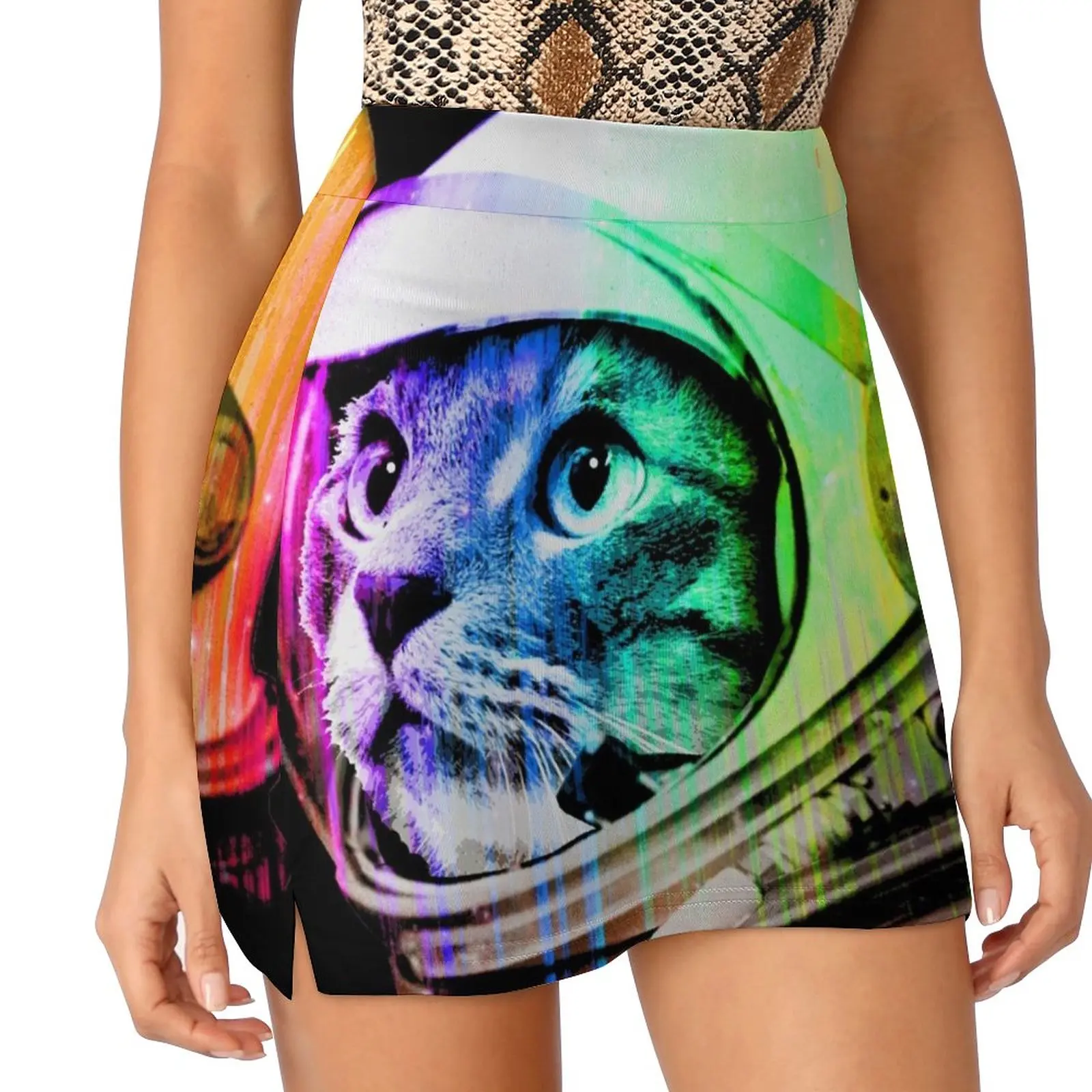 Astronaut Space Cat (digital rainbow version) Light Proof Trouser Skirt outfit korean style girls skirt