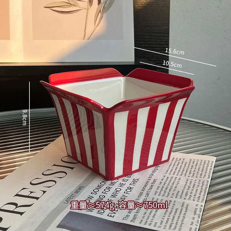 وعاء الوجبات الخفيفة الإبداعية الأحمر مخطط الفشار البطاطس المقلية وجبة خفيفة وعاء الفاكهة المنزلية طبق للسلطة وعاء سيراميك عالي القيمة