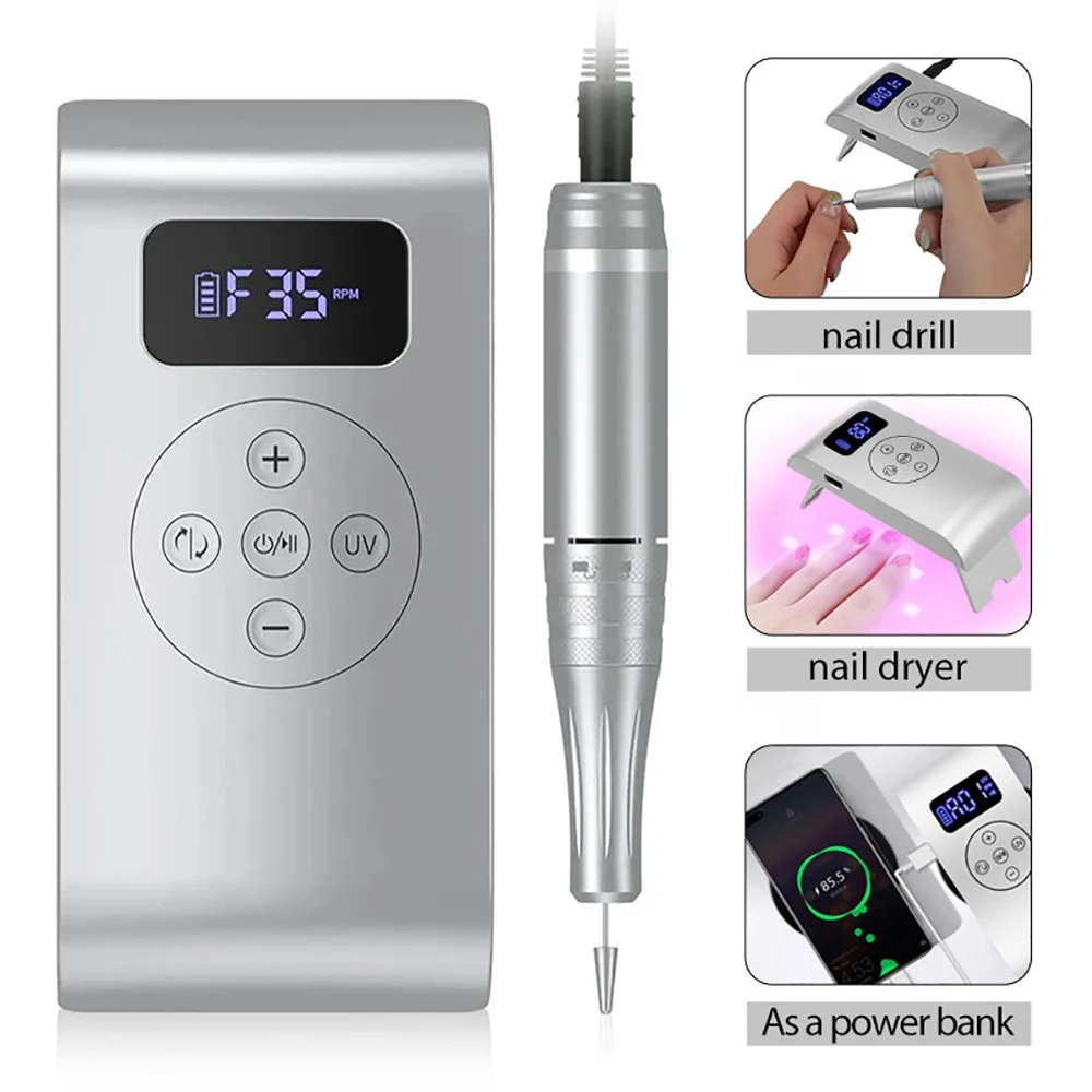 Portátil Nail Drill Machine, lâmpada LED UV, secador de unhas, polimento Manicure Device, 2 em 1