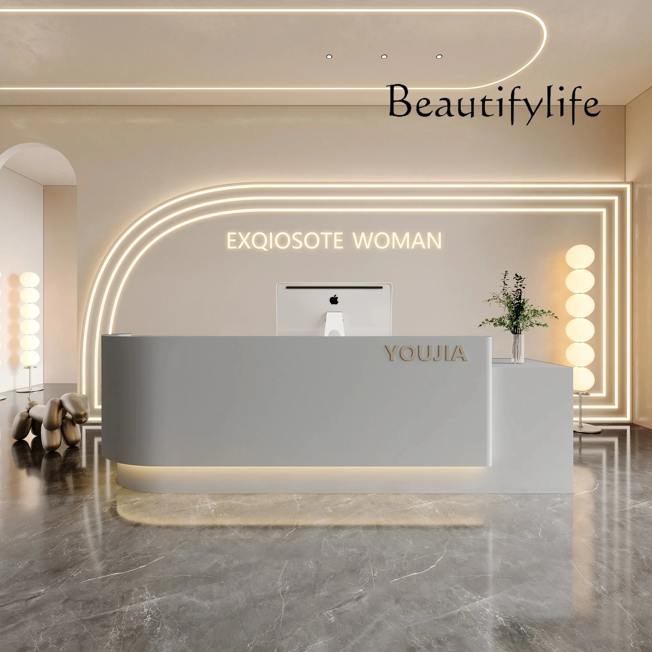Simple modern beauty salon company front desk light luxury high sense checkout page paint