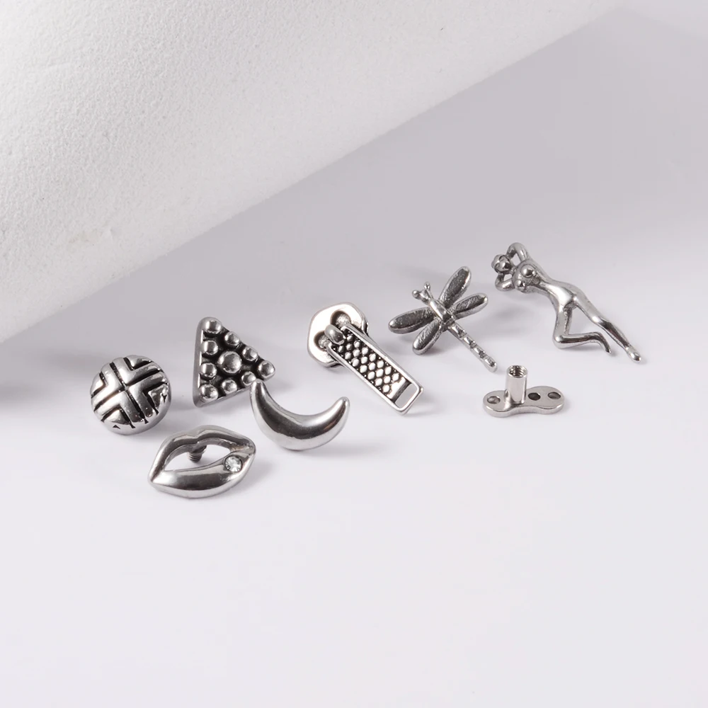1Pcs 16g Stainless Steel Micro Dermal Piercings Dermal Anchor Moon/Star/Triangle Top Piercings Skin Diver Piercing Body Jewelry