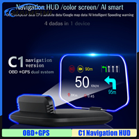 C1 OBD2 HUD Car Head Up Display GPS Navigation Projector Digital Speed Gauge Overspeed Warning KMH MPH Plug and Play 12V