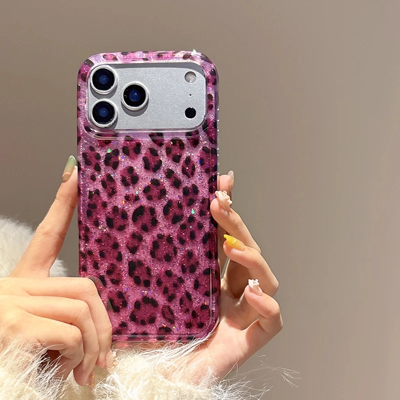 Ins Beliebte Glitzernde Rose Schwarze Leopardenmuster Hülle für iPhone 13 14 15 16 17 18 Pro Max Stoßfeste Harte IMD Rückseite – Detail 15