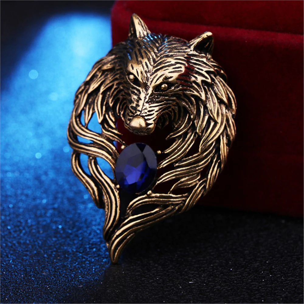 New Vintage Animal Wolf Brooche strass collare spille distintivo spille Fashion Suit Shirt abbigliamento gioielli per uomo accessori