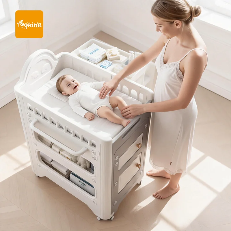 

Станция для пеленания новорожденных с регулируемой высотой, столик для ухода за ребенком с органайзером и комодом