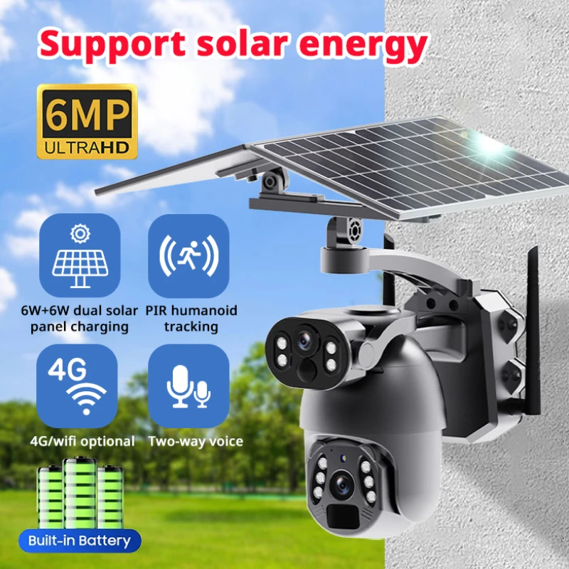 

Wifi/4G Solar Camera 6MP HD Full Color Night Vision 12W Solar Panel Outdoor Binocular Monitoring Security Protection Camera