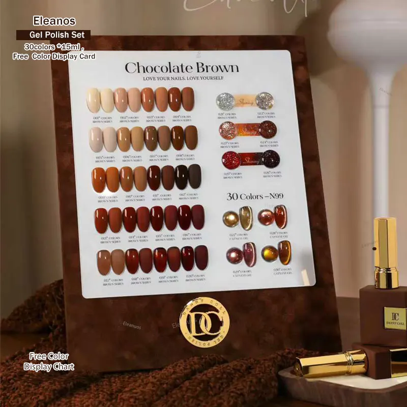 

Eleanos Fall Winter TPO HEMA FREE 30PCS Chocolate Gel Nail Polish Set Magnetic Gel UV Semi Permanent Glitter Gel With Color Card