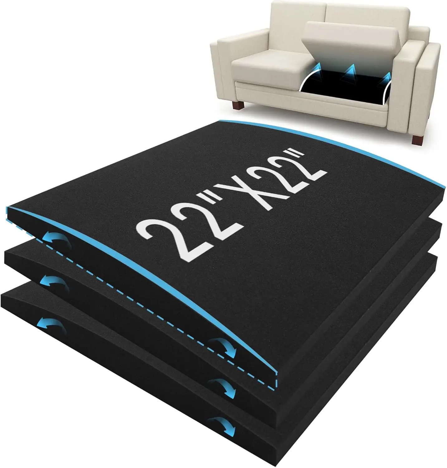 

3PCS 40D Couch Support for Sagging Seats, Large Arc Sofa Cushion Inserts, High Rebound Repair to Improve Comfort, Black