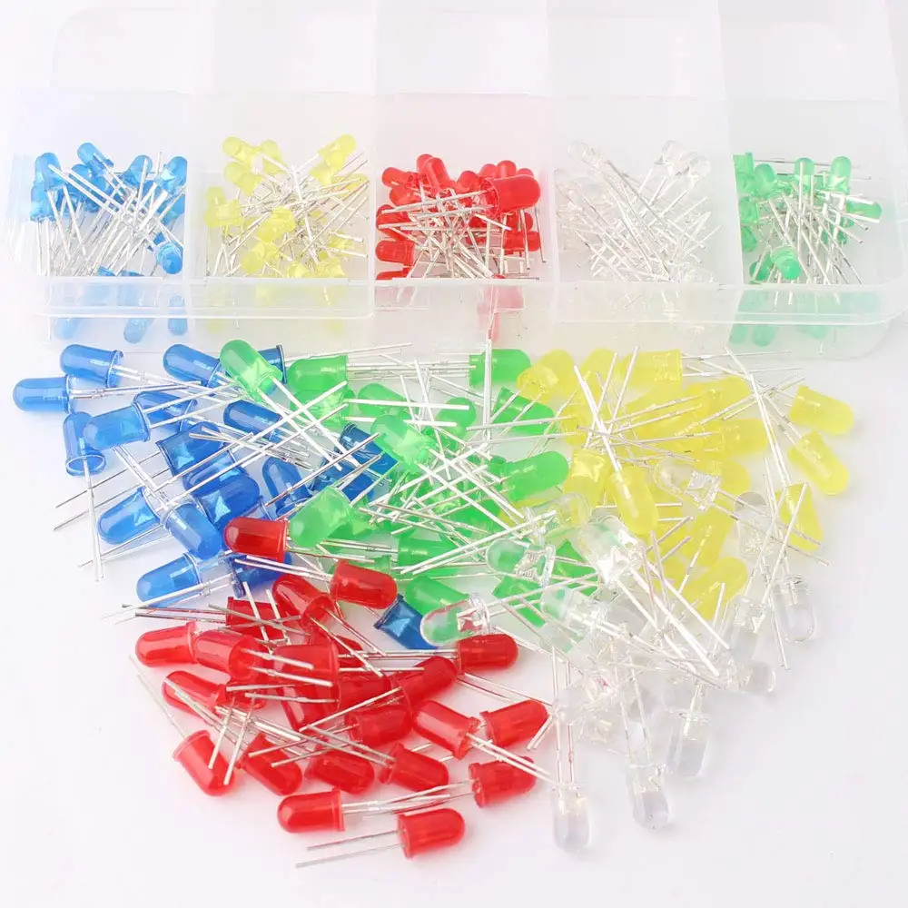 200Pcs 3mm & 5mm Led Light Emitting Diodes Assortment Kit, Mini/Tiny/Small Individual Led Single Light, Clear/White Red Green