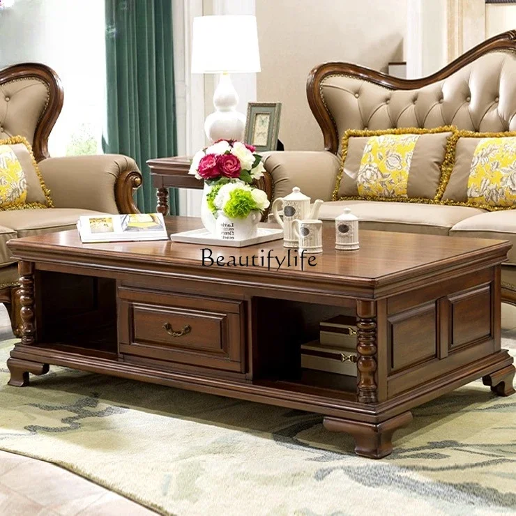 

yj19 American Style Solid Wood Coffee Table Living Room Pure Solid Wood European Style Coffee Table Sofa Side Table