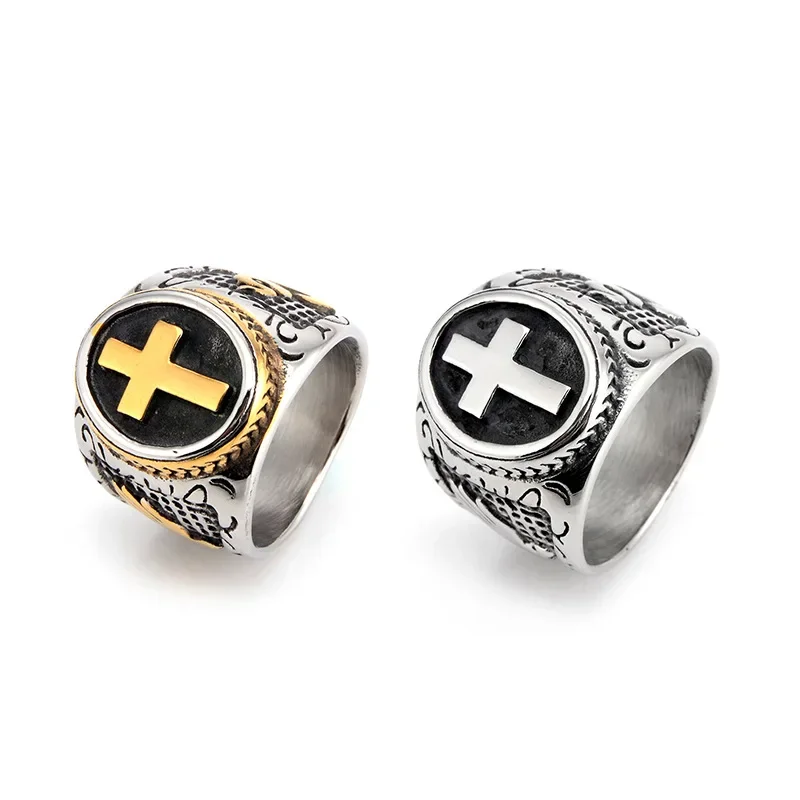 

Trendy Vintage Stainless Steel Cross Punk Domineering Men's for Rings Size 7-15