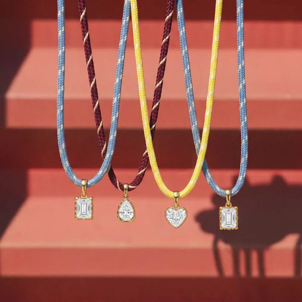 Geometric Square Rhinestone Choker Imitation Mozambique Cord Chain Zircon Pendant Necklace Exaggerated Vintage
