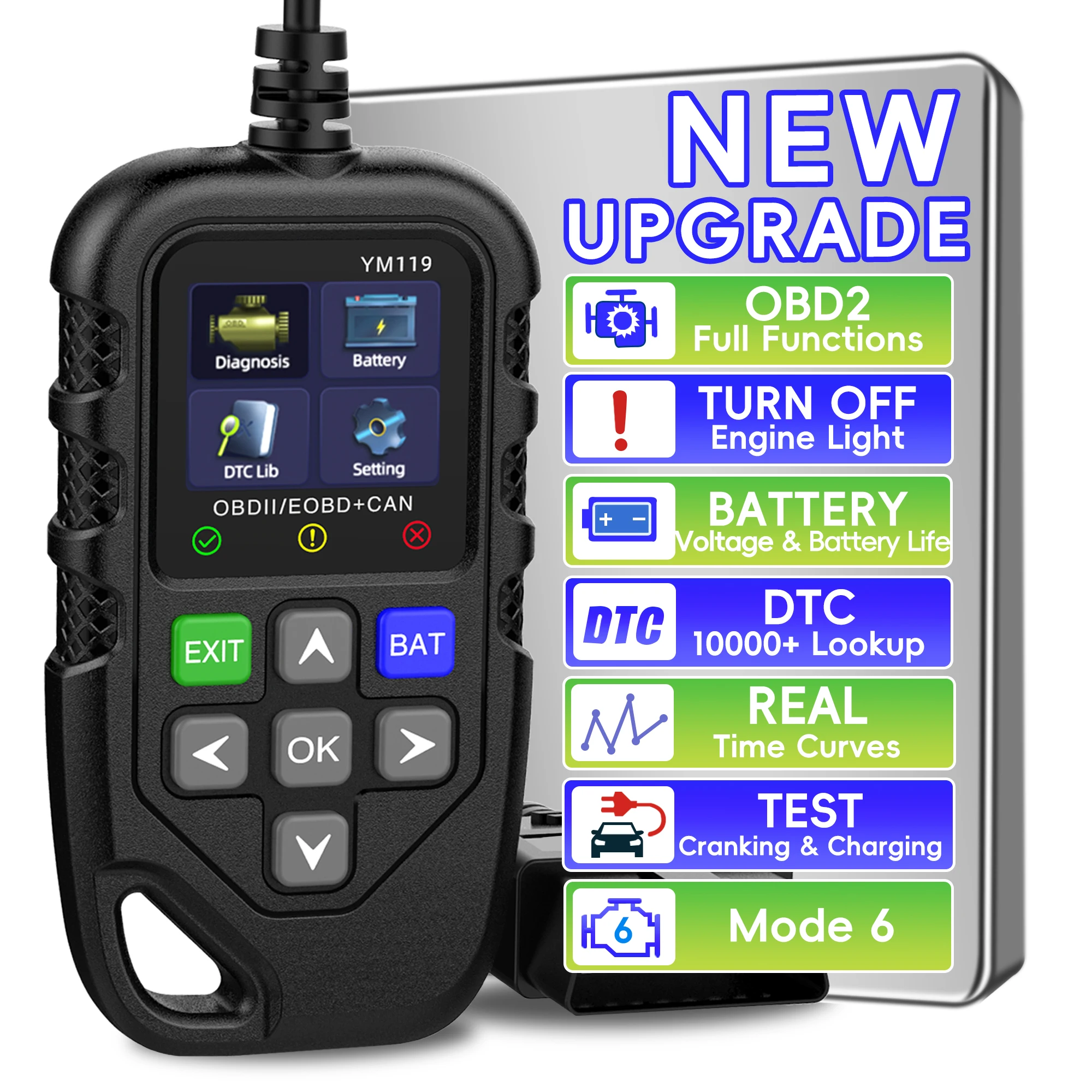 OBDII/EOBD Scanner Diagnostic Tool Car Code Reader CAN Scan Tool, Engine Fault Code Reader OBD2 Scanner with Battery Test