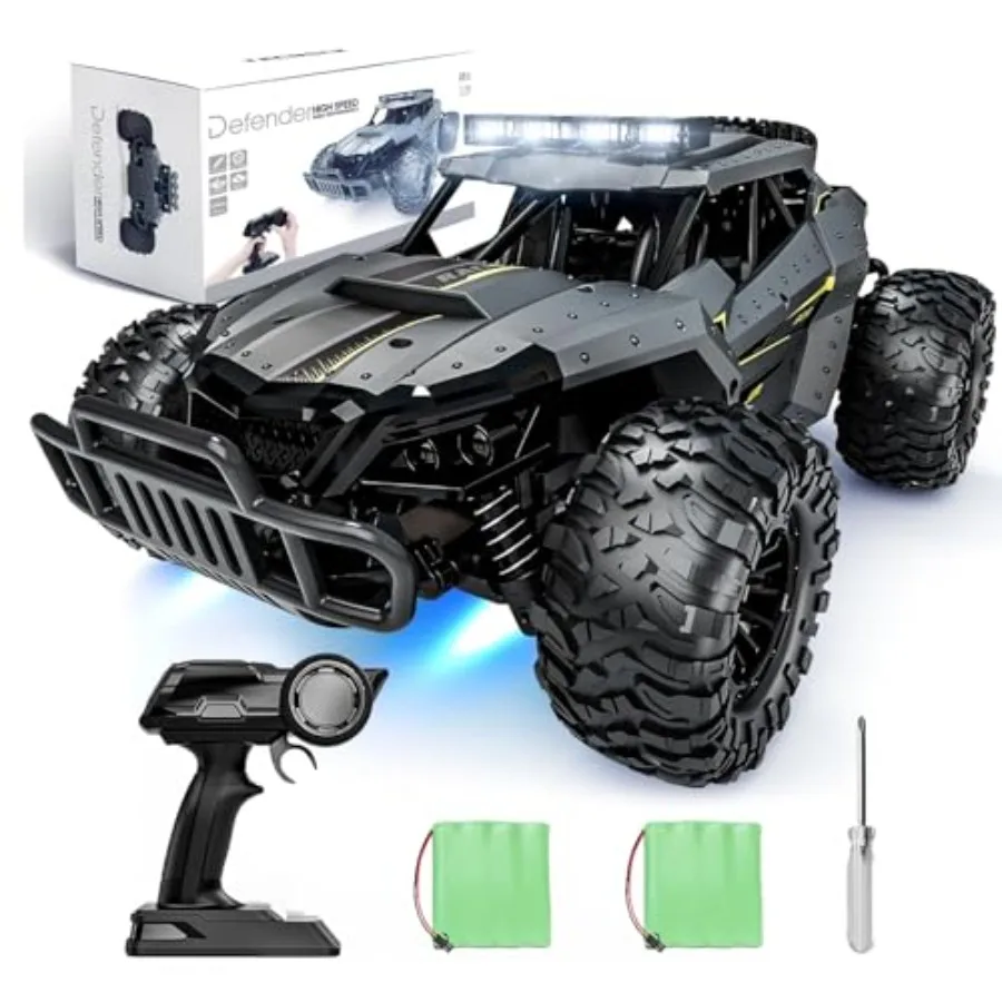 

High-Speed 2WD RC Truck 20+ KM/H Remote Control Car with Rechargeable Battery and Dual LED Headlights for Outdoor Use 2.4GHz An