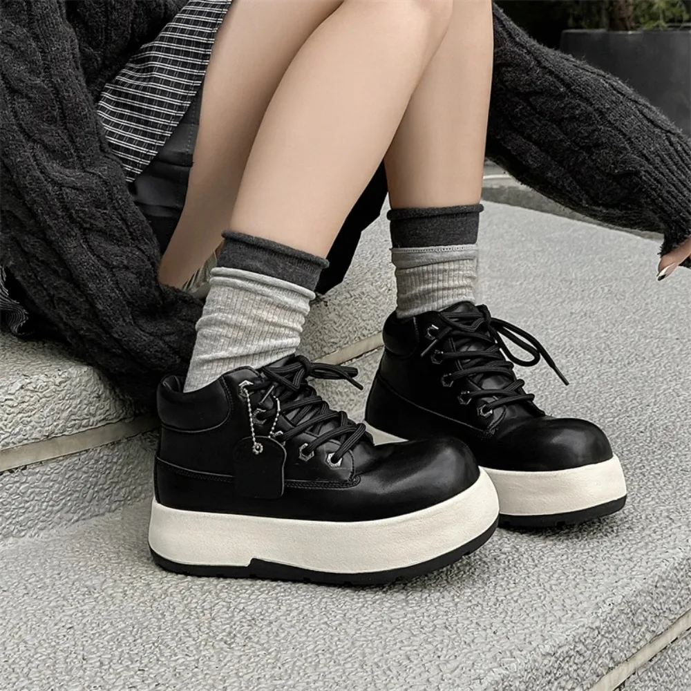 

Original Design Hight Quality Outdoor Leather Boots For Men Women Couple Height Increasing Shoes Black Hombre Casual #Q20230575