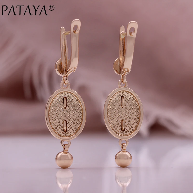 PATAYA Luxury Unique Print Slim Drop Earrings Glossy 585 Rose Gold Color Jewelry Wedding Party Personality Fashion Earrings