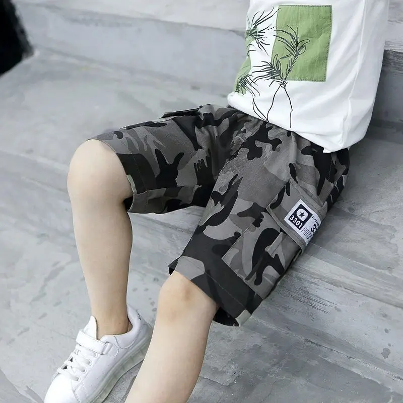 Neue Baby Jungen Shorts Sommer Jungen Sport Camouflage Lose Shorts Elastische Taille Teen Hosen kinder Kleidung 2-14 jahre Alt