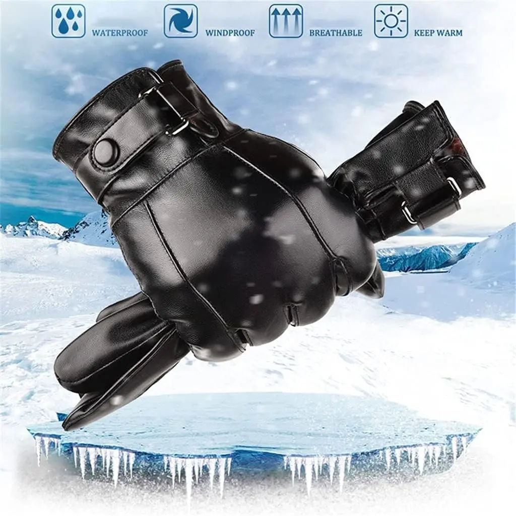 قفازات شتوية دافئة ومقاومة للماء من الجلد للرجال بطانة من الكشمير مقاومة للرياح في الهواء الطلق لركوب الدراجات النارية قفازات سميكة تعمل باللمس