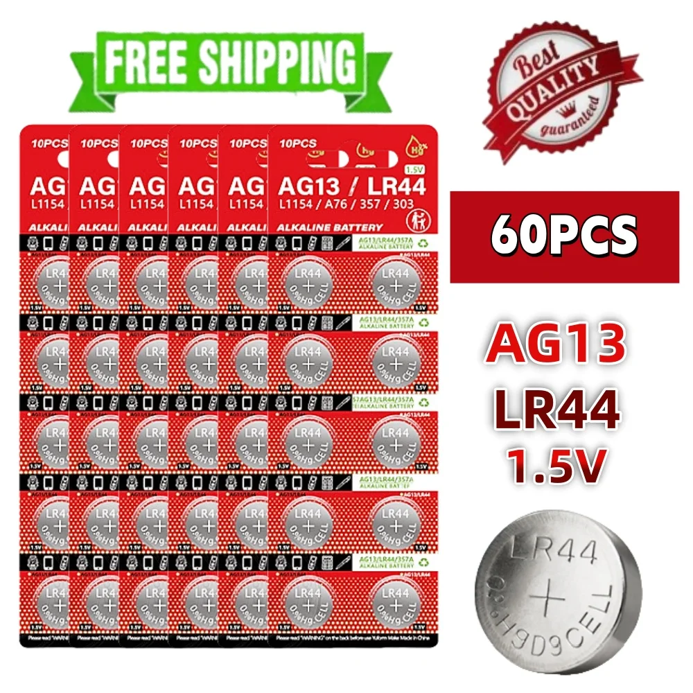 New 2-60pcs AG13 LR44 Batteries Button Cell Battery 1.5V 357 SR44 LR1154 Button Coin Batteries for Watch calculators Toys Remote