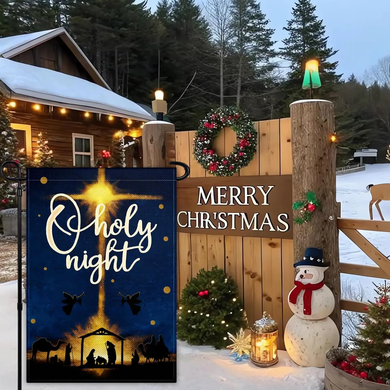 Oh Holy Night Garden Flag 12 X 18 Inch Double Sided Christmas Garden Flag Winter Christian Flag for Outside House Yard Indoo jjp