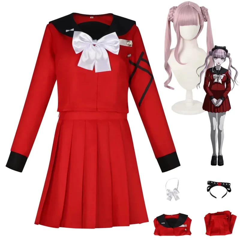 أنيمي المائة خط أكاديمية الدفاع الأخير Tsukumo كاكو تأثيري حلي شعر مستعار الأحمر زي مدرسي تنورة امرأة Kawaii الحرم الجامعي الدعاوى؛