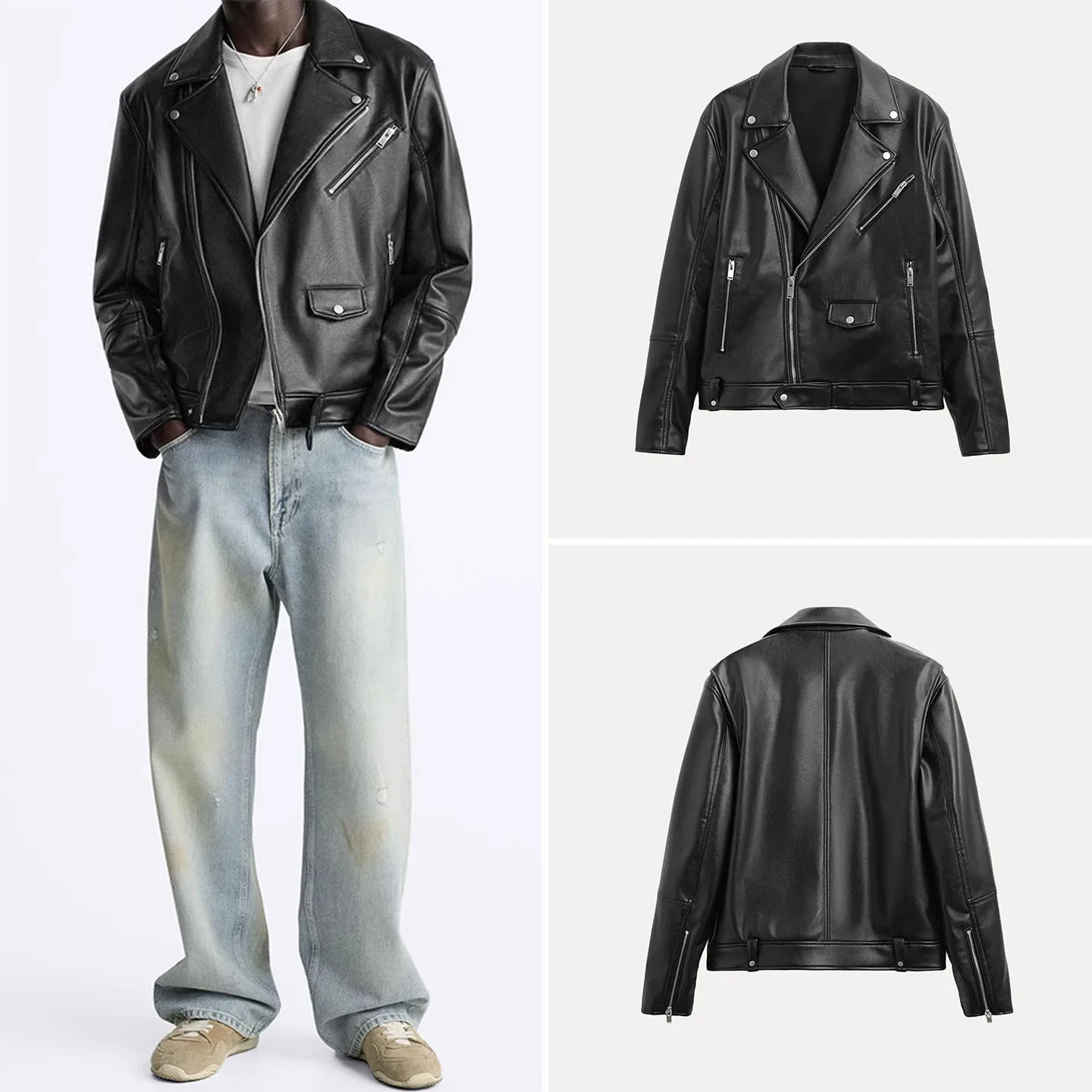 

2025 Autumn New Men's Faion Personali Fake Leather Zipper Motorcycle Sle Jaet Leather Coat Slim Fit Youth Functional ...