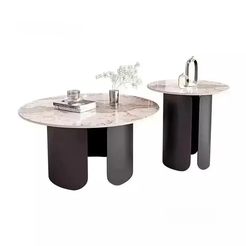 Luxury Marble Texture Iron Art Coffee Table Modern Design Living Room Sofa Side Round Coffee Tea Tables Home Furniture  w