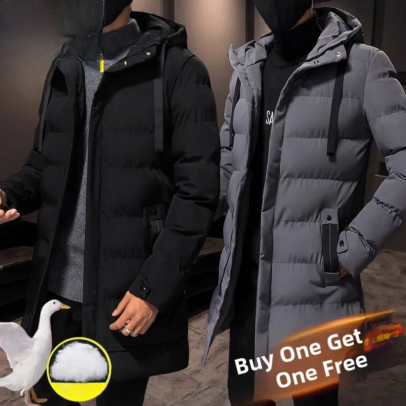 

Thiened Winter Jaet for Men Cotton down Coat Windproof Warm Hooded Polyester Fiber Youth Faion Daily Wear Zipper Closure