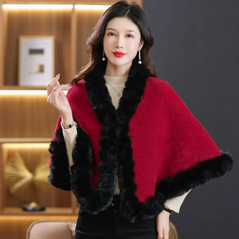 Luxury white Faux Fur Trims Mink Cashmere Fleece Cape Women Cheongsam Wedding Dress Shawl Cloak Short Coat Winter Autumn