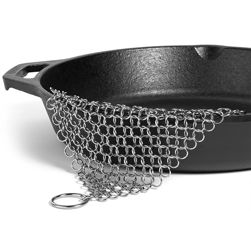 Stainless Steel Cast Iron Cleaner 8 7 6 5 4inch Chainmail Scrubber With Hanging Ring Skillet Grill Scraper Kitchen Accessories