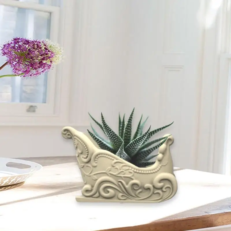 920L Silicone Planter Mold Christmas Sleigh Flowerpot Mold Suitable for Crafting Detailed Succulent Planter and Vase