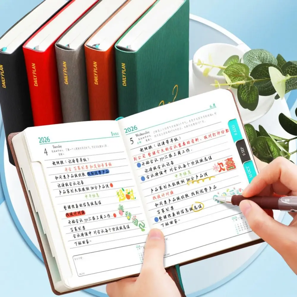 

English 2026 Schedule Planner Notepad Pu Leather 12 Months A5 Agenda Planning Notebook Wear-resistant Simple Diary Writing Pads