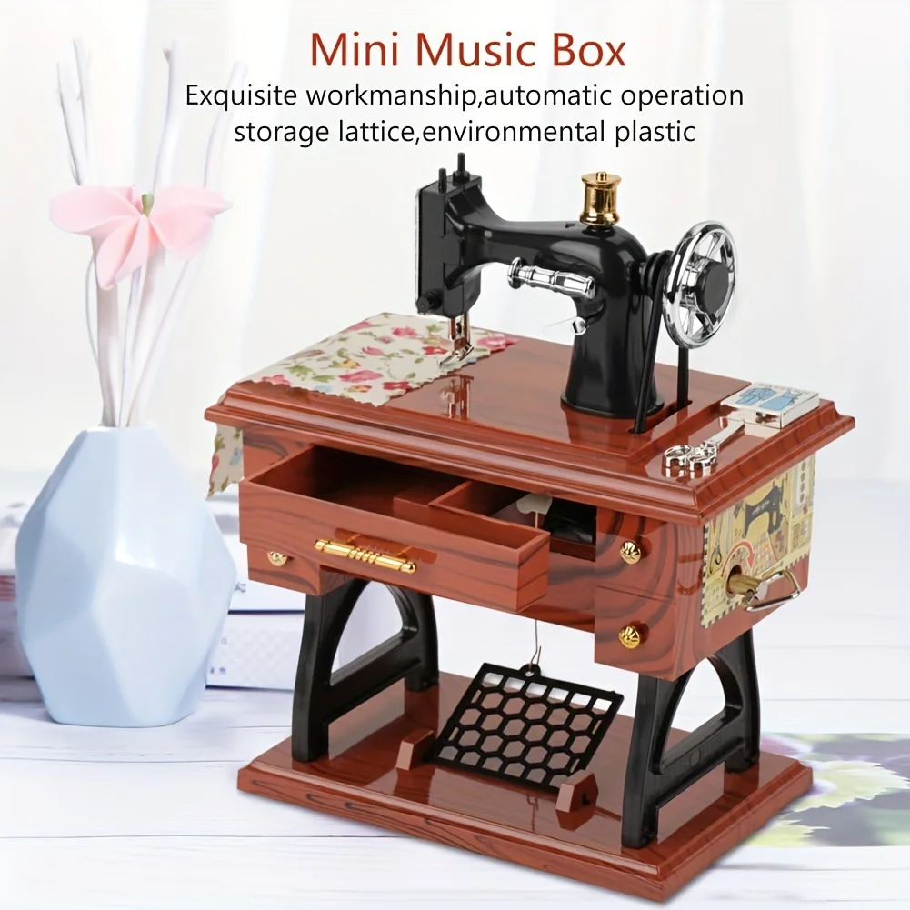 Vintage Sewing Music Box, Clockwork Music Box Mini Retro Music Box for Birthday Present.Mother's Day gifts, meaningful gifts