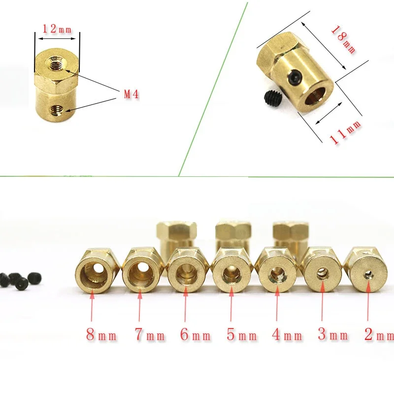 5Pcs/lot Hex Coupling 3mm 4mm 5mm 6mm 7mm 8mm Motor Flexible Coupling Tyre Wheel Brass Hex Coupler Set&wrench