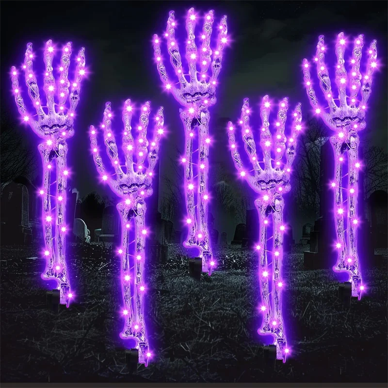 2PC Solar Powered Ghost Hand Ground Plug-in Stake Light Outdoor Waterproof LED Garden Light Horror Decoration Lamp For Halloween
