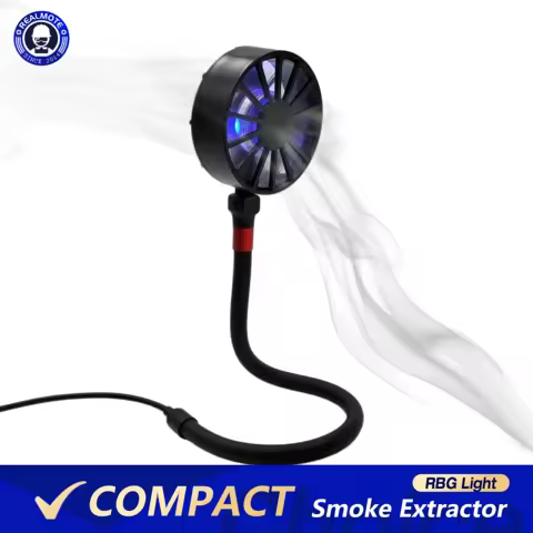 Portable Desktop Smoke Extractor with Bendable USB Cable Magnetic Mini Fan for Soldering Iron &amp; Resin Crafting With RGB Lighting