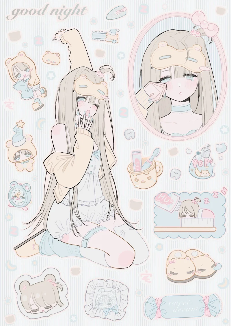 Sweet Dreams Kawaii Stickers Cute Cartoon Girl Decals for Journal, Diary, Scrapbooking