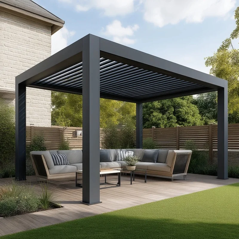 Anyhoo Motorized Aluminum Pergola Kit Powder Coated Frame LED Light Standing Customizable Sizes-Outdoor Cabana Shade Cover