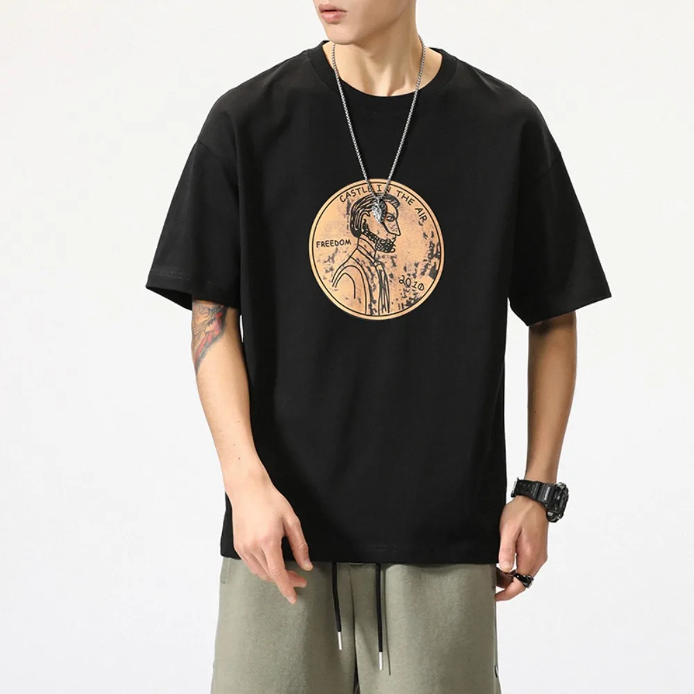 

Casual Loose Cotton T-shirt Short Sleeve Unisex Plus Size Pullover Shirt O-neck Ins Couple Clothing Tees Women Men