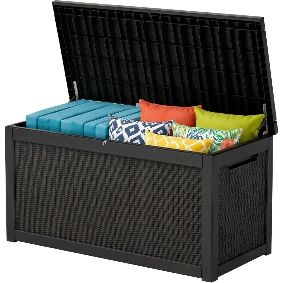 Outdoor Storage Box for Patio and Garden Use, Resin Material, Gray Color, All-Weather Waterproof and Lockable with Large Capaci