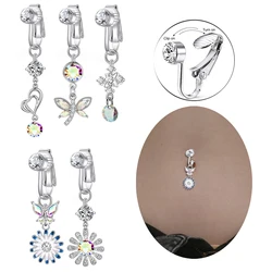 Faux Fake Belly Ring Fake Belly Women Non-Piercing Navel Ring Butterfly Belly Button Cartilage Clip on Earrings Body Jewelry