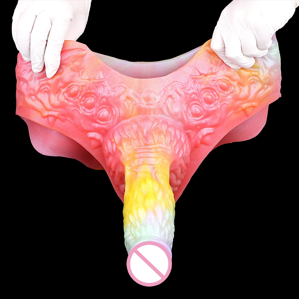 SHAZ Noszone na ciele nakładki na penisa z serii Monster, ażurowe slipy z dildo dla mężczyzn, silikonowy przedłużacz penisa, nakładka na penisa, zabawki erotyczne dla dorosłych