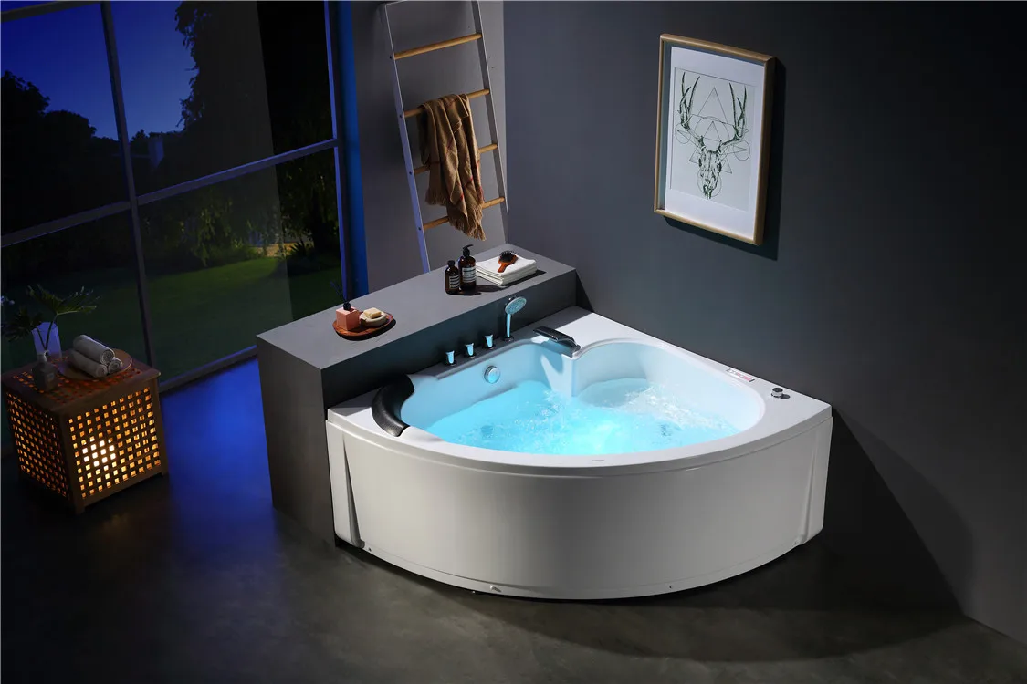 LCD Control Panel Small Corner Indoor Tub Whirlpool Massage Jetted Bathtub