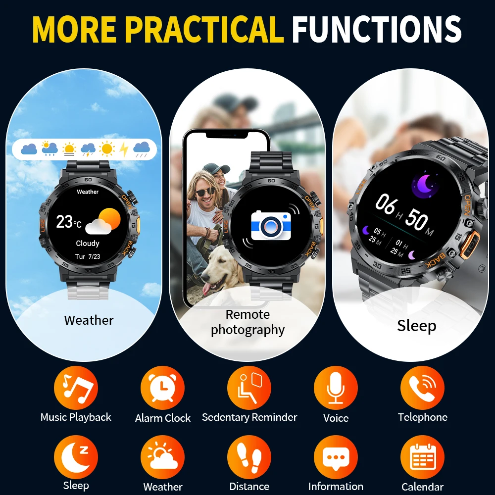 LIGE New Men Smart Watch For Andrio IOS Flashlight 1.53 Inch AMOLED HD Display Waterproof Watches Sports Fitness Smartwatch 2024