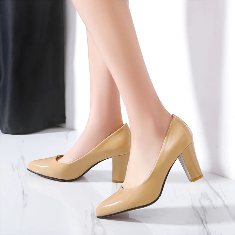 Fashion Classic Women Pumps Shoes Elegant High Heels Solid PU Leather Nude Red Black Heeled Office Wedding Shoes Ladies Big Size