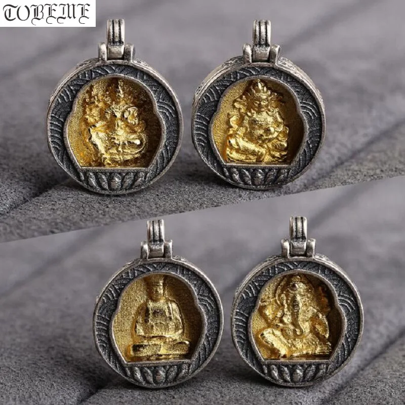 

100% 925 Silver Gold Plated Buddhist Small Pendant Tibetan Jambhala Tara Ganesh Ksitigarbha Buddha Amulet Charm