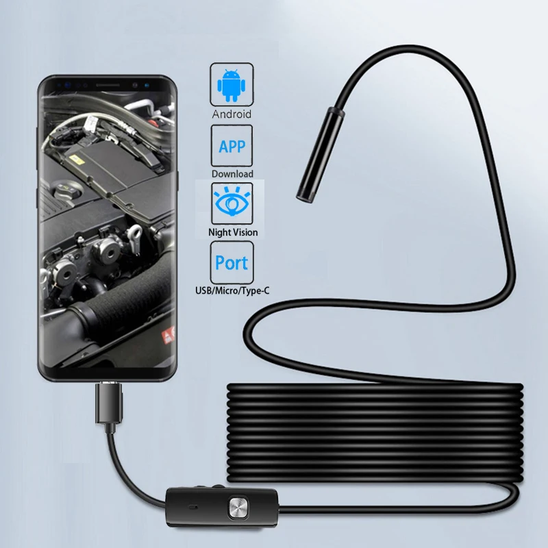 

Android Endoscope 5.5mm 7mm Borescope Inspection Snake Camera Waterproof with 6 LED Lights Compatible with Android Phone PC