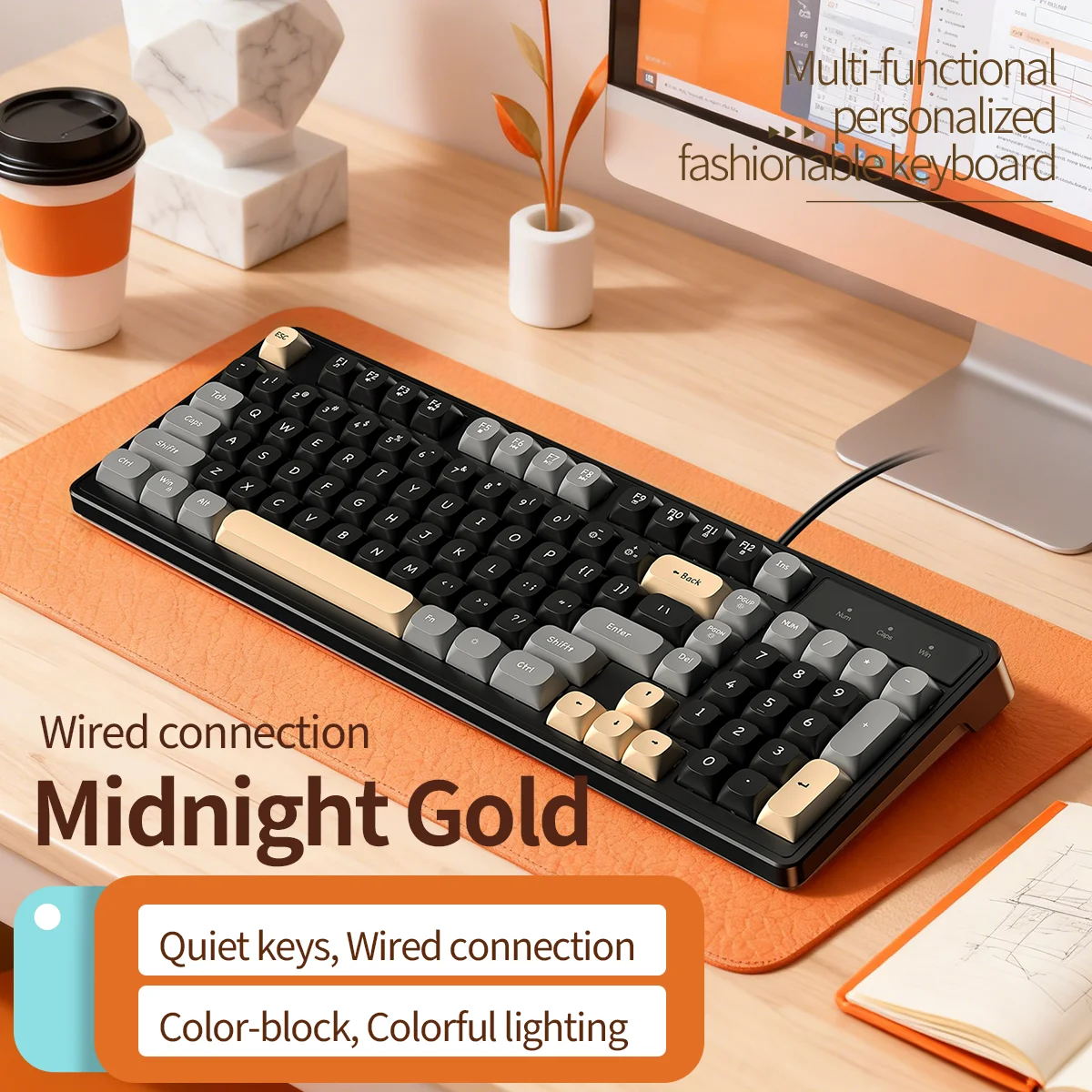 Clavier filaire 98 touches, clavier de jeu RGB silencieux, clavier d'ordinateur filaire mignon pour ordinateur portable PC Gamer