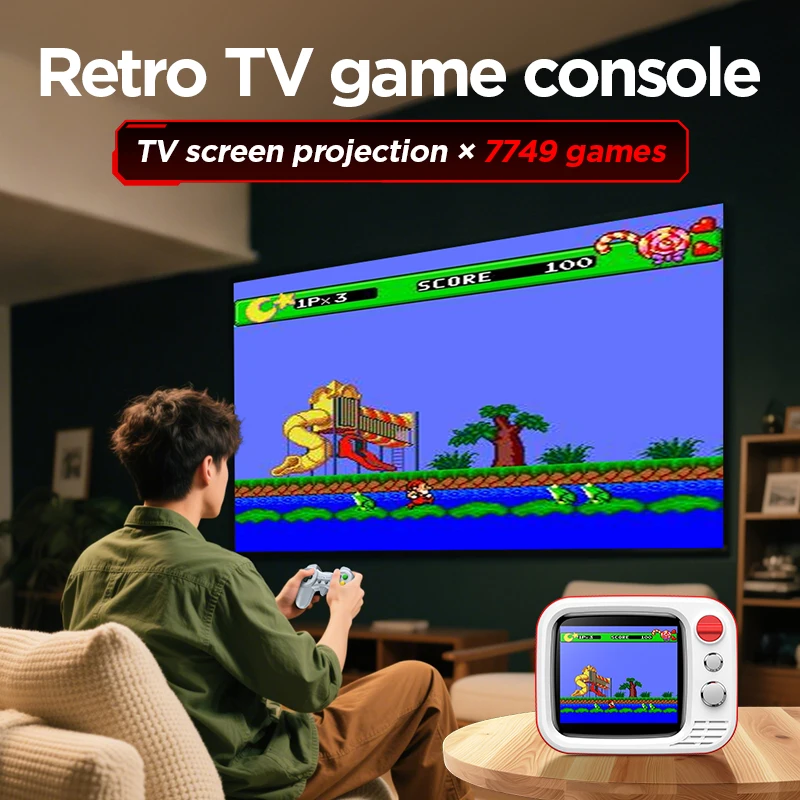 H7 ريترو VideoTV وحدة تحكم بجهاز لعب محمول 3.5 بوصة HD المدمج في 749 ألعاب ريترو فيديو المزدوج غمبد وحدة تحكم محمولة هدايا الاطفال